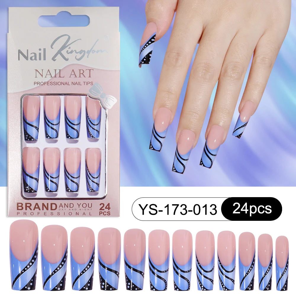 Wholesale Custom 24pcs Reusable Handmade Long Square Luxury French Tip Press on Nails for Nails Supplies Salon with Nail Tools