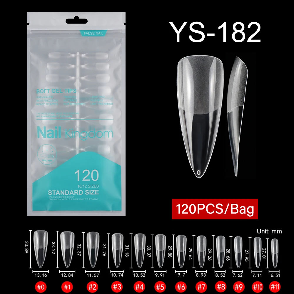 Wholesale 120pcs/bag Full Cover Manicure Clear Nail Tips Traceless Medium Stiletto Half Matte Acrylic Nail Tips for Nail Art