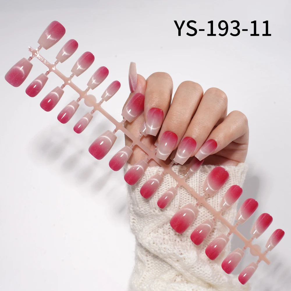 Wholesale New 30Pcs Glitter Luxury Handmade Crescent Cat Eye Nail Tips French Soft Gel Nail Art Kits False Press on Nails Set