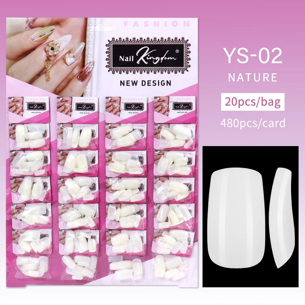 Nail Kingdom 480pcs 24Bags/Set Nail Tips Solid Color Clear Coffin/Square/Almond Full Cover Nail Tips False Nail Wholesale