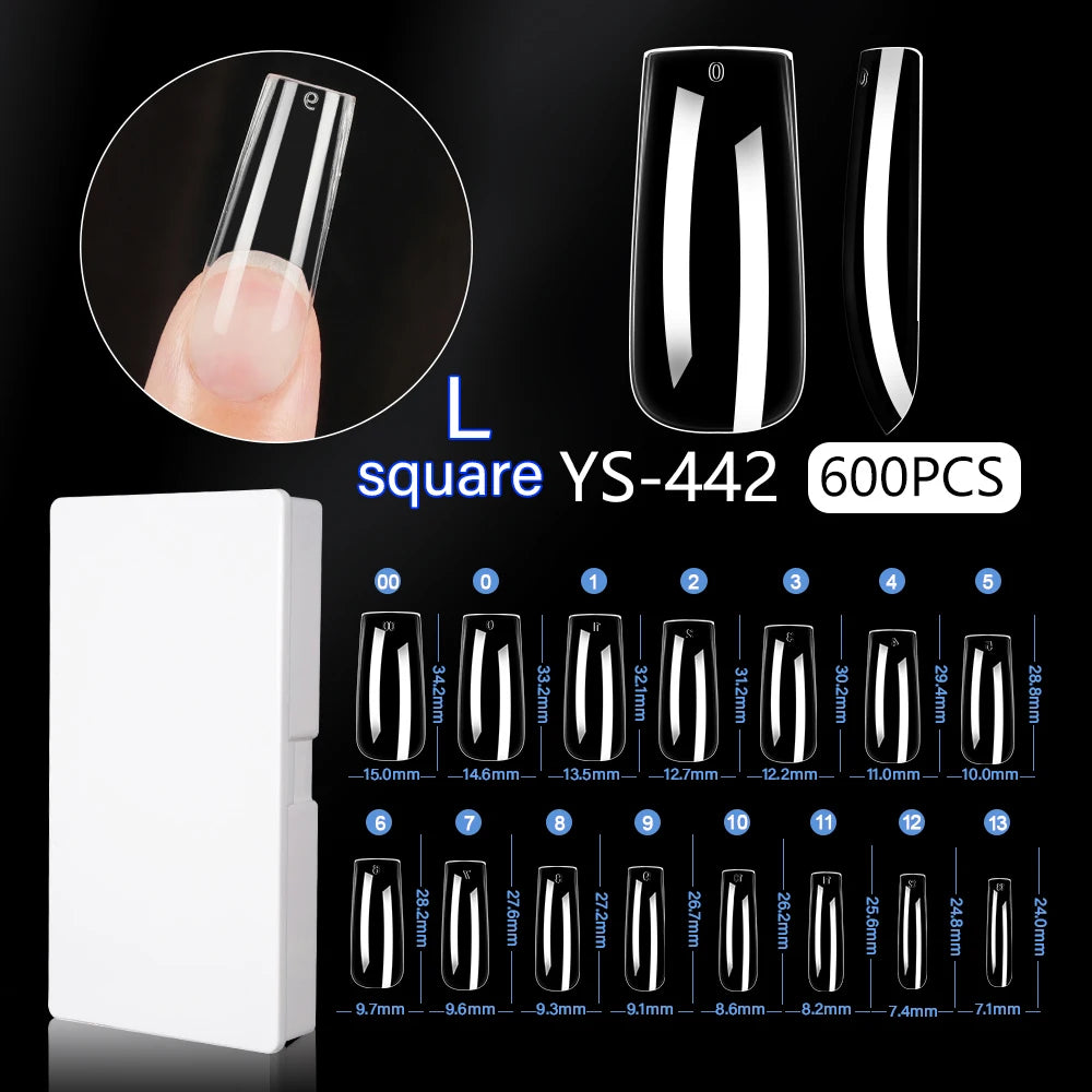 New Soft Gel X 600 Pcs 15sizes Nails No C Curve Full Cover Acrylic Nail Tips Wholesale Almond Square Coffin Suppliers Nail Tips