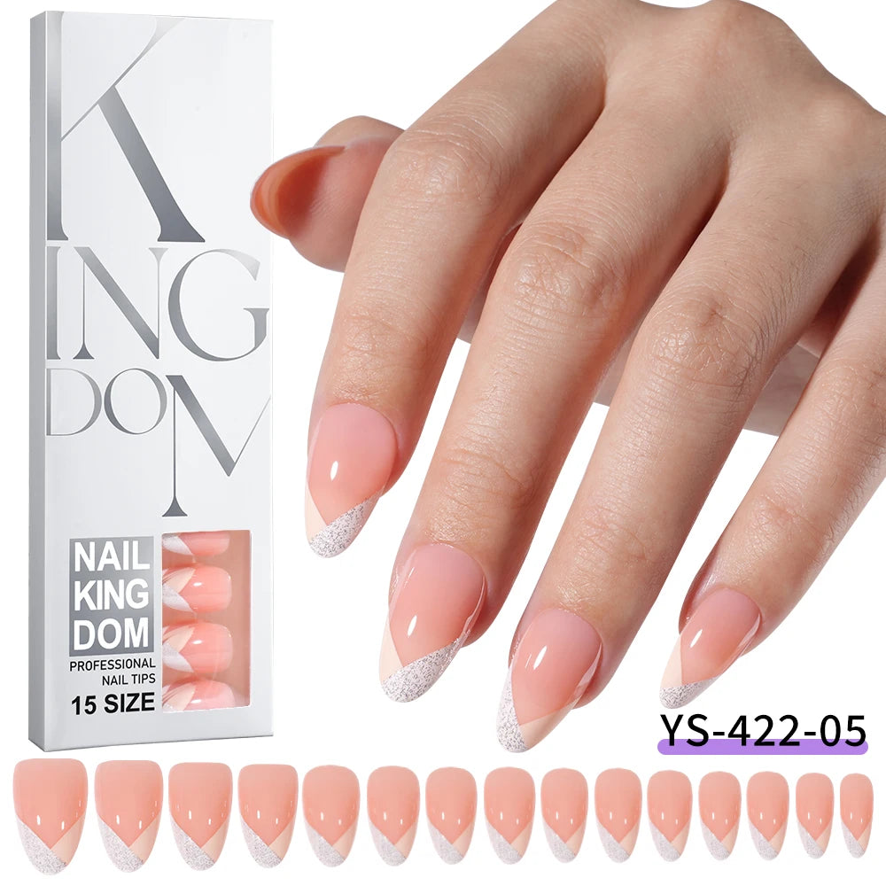 Wholesale OEM 120pcs French Reusable False Nails Ballet Designer Glitter Silver Handmade French Soft Gel Press on Nails Set
