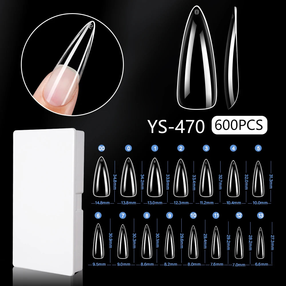 New Soft Gel X 600 Pcs 15sizes Nails No C Curve Full Cover Acrylic Nail Tips Wholesale Almond Square Coffin Suppliers Nail Tips