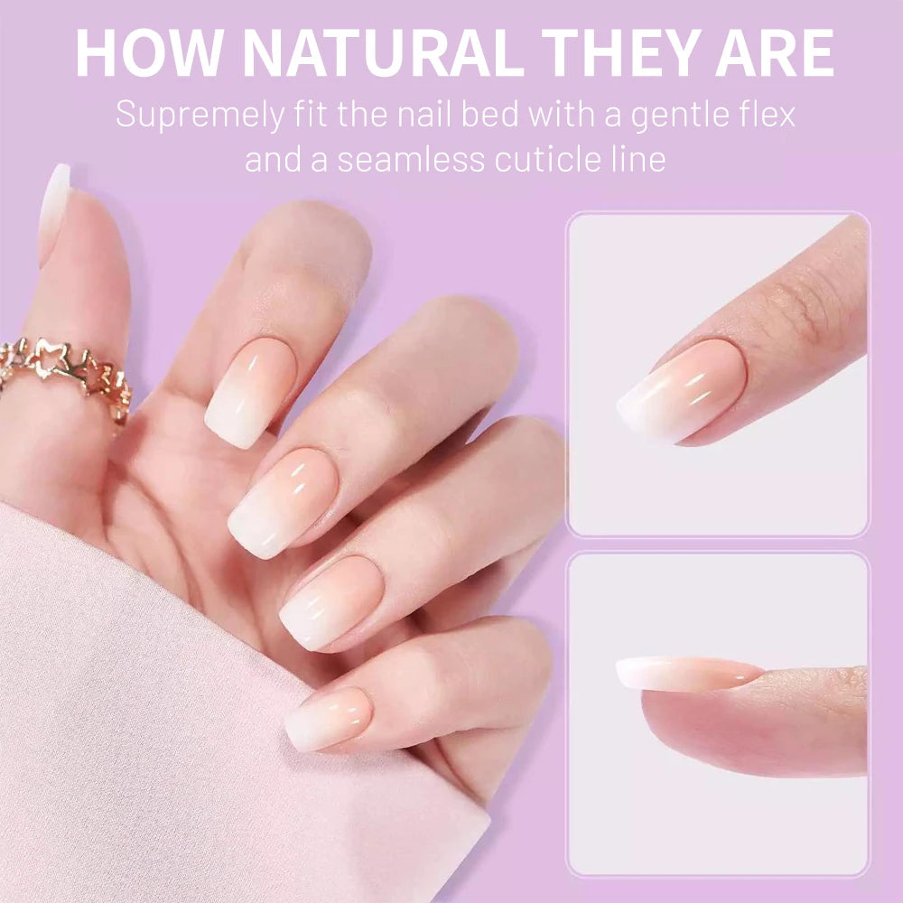 Wholesaler Private Label 150Pcs Nude Pink Gradient Fake Nails Press on Short Square Almond Ombre Press on Nails