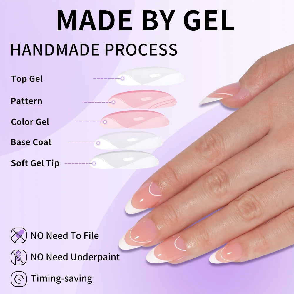 Wholesale OEM 120pcs French Reusable False Nails Ballet Designer Glitter Silver Handmade French Soft Gel Press on Nails Set