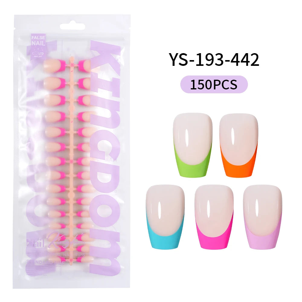 Nail Supplier Custom Wholesale 150PCS Press on French Nails Square Full Cover Wearable Colorful Press on Nails French Tip