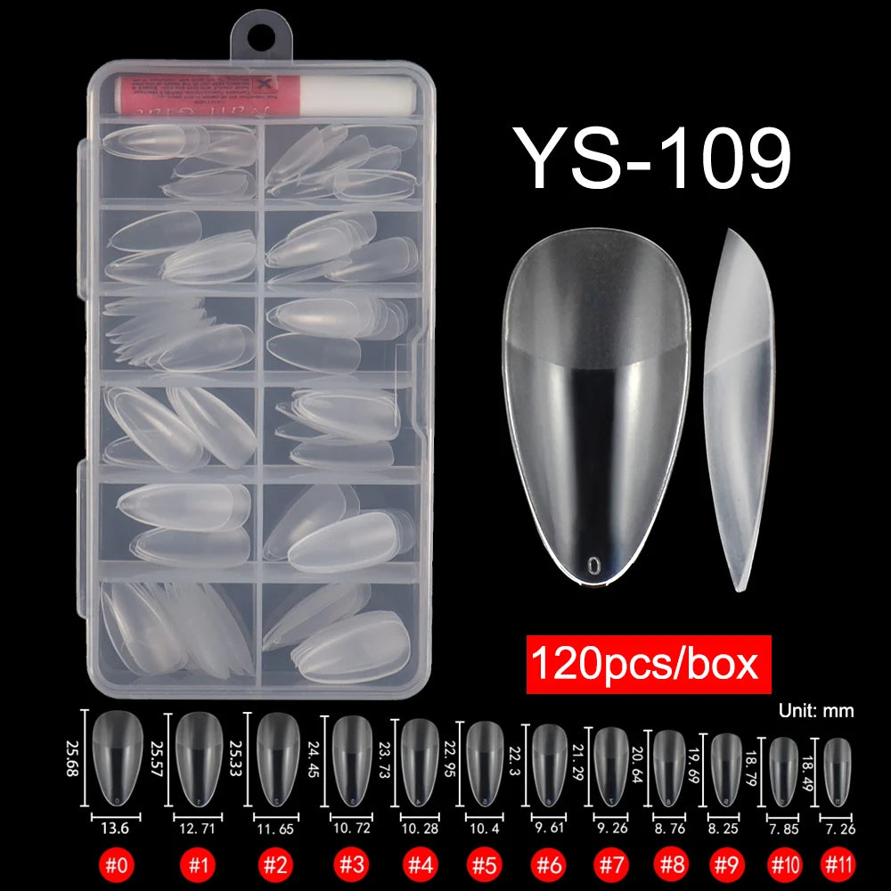 120 Pcs/Box Soft Gel Nails Art Tip Half Matte False Nails Coffin Stiletto Almond Square Full Cover Semi Frosted Nail Tips