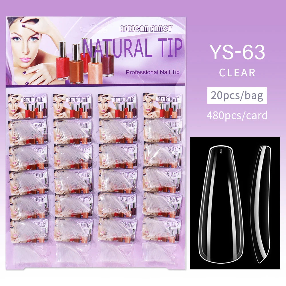 Nail Kingdom 480pcs 24Bags/Set Nail Tips Solid Color Clear Coffin/Square/Almond Full Cover Nail Tips False Nail Wholesale