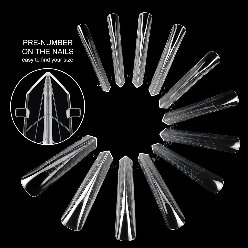 New Wholesale 120Pcs Pyramid Edge Nail Mold Tips 12 Size Full Cover Reusable Acrylic Extension Clear Pyramid Plastic Nail Form