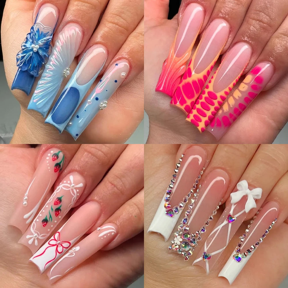 Private Label Full Cover Xxl Square Fake Nail Tips Extension Natural Transparent French Straight Tapered Square Nail Tips