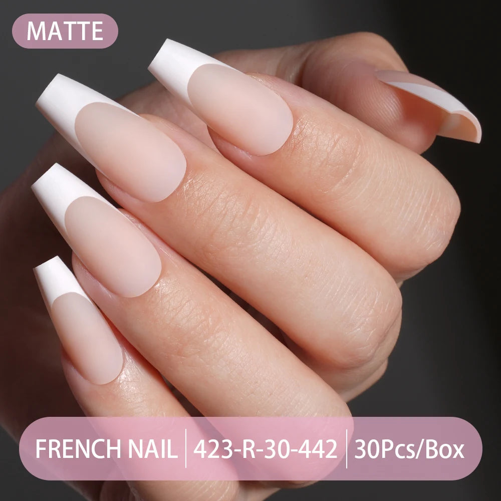 30pcs/box French Gel Nails Press on Nails