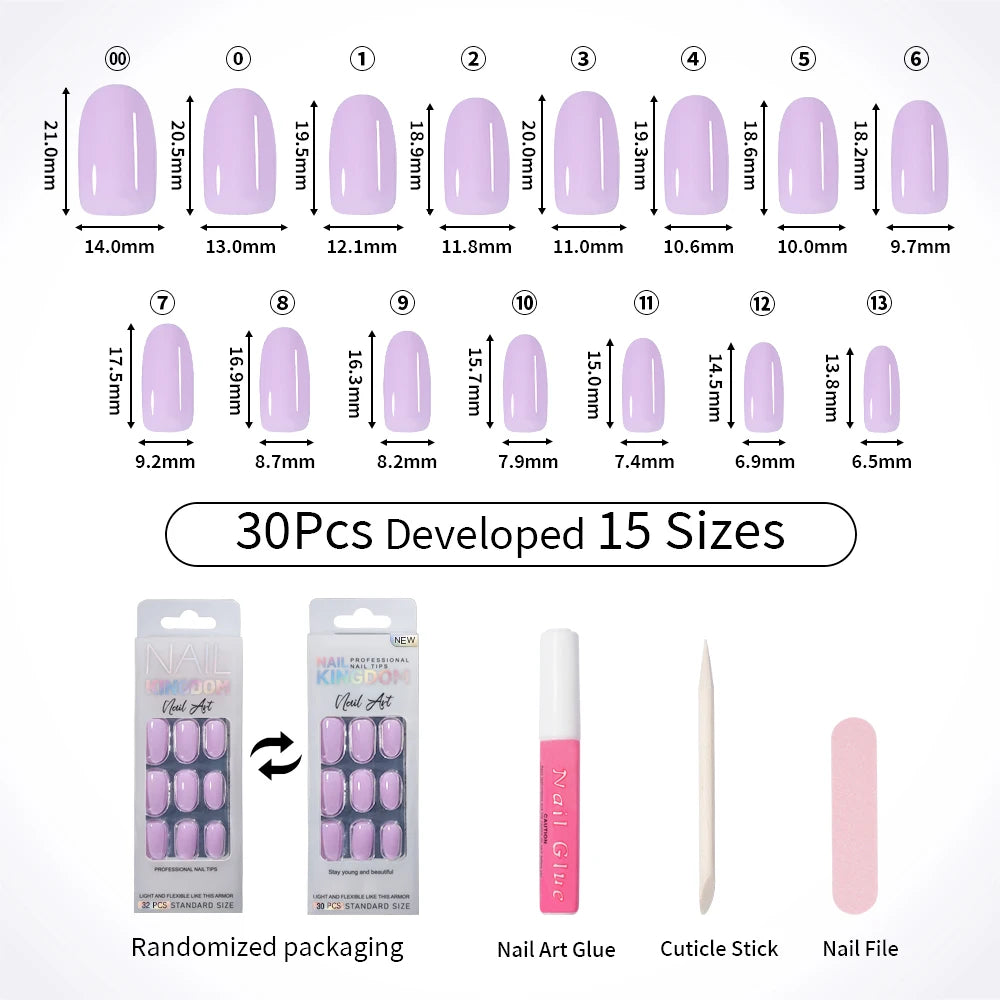 Private Label 30/32pcs Short Round False Nails Art Salon Wholesale Colorful Simple Handmade Solid Color Press on Nails for Women