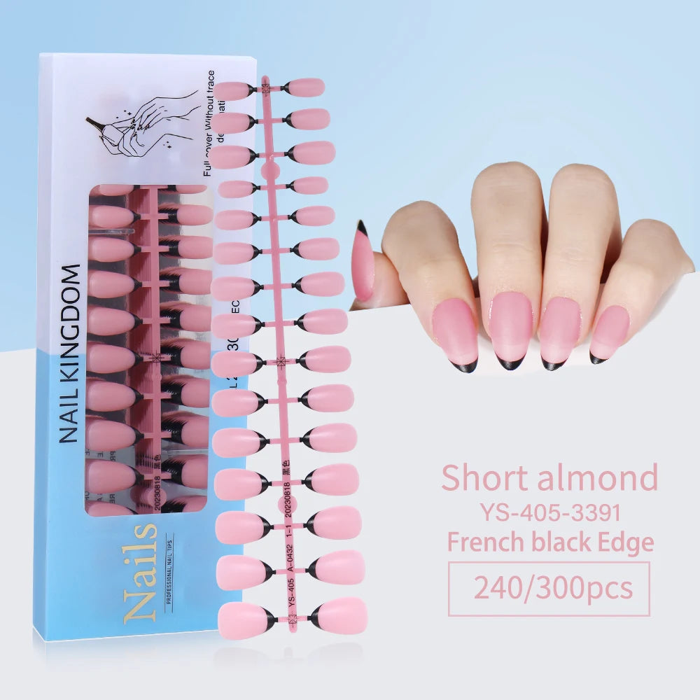 240pcs French Gel X Tips Press on Long Almond False Nails Premade Designed X Coat Tips Full Cover French Tip Press on Nails