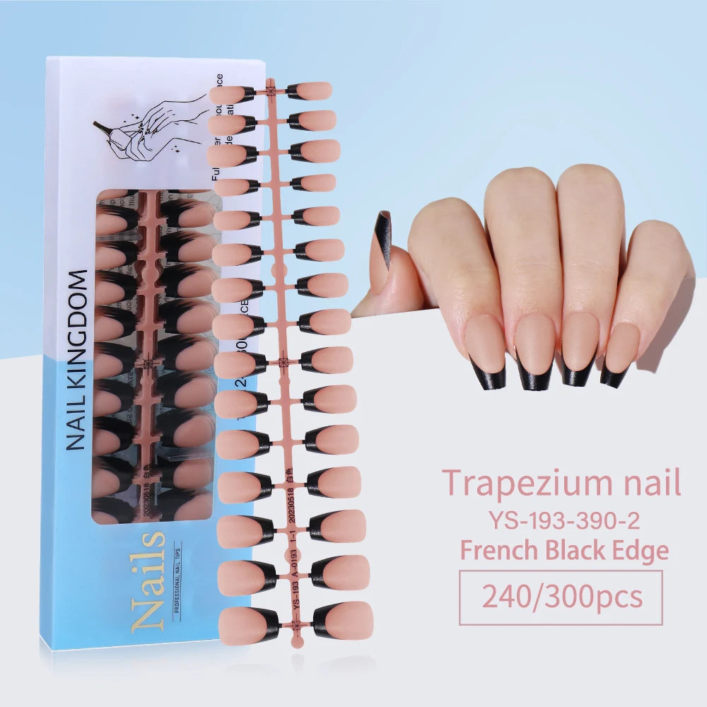 240pcs French Gel X Tips Press on Long Almond False Nails Premade Designed X Coat Tips Full Cover French Tip Press on Nails