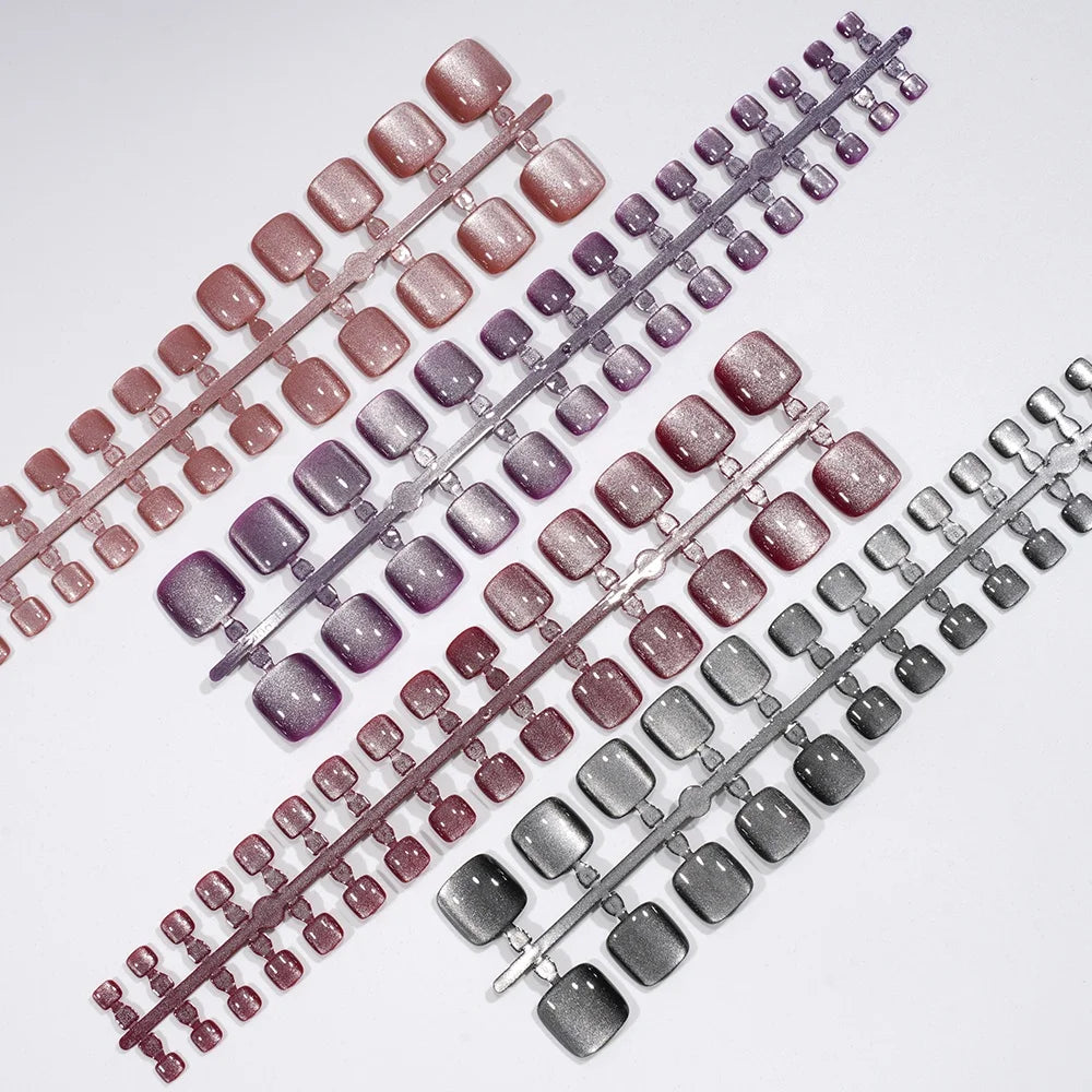 Wholesale 30PCS French Square Toe Nails Tips for Feet Luxury Cat Eye Wearable Feet Acrylic Press on Toe Nails for Nail Art Salon