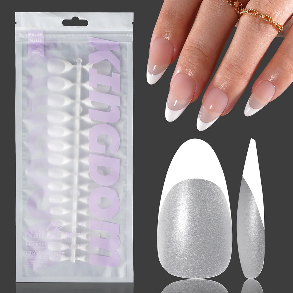Nail Manufacturer OEM 120pcs French Design Full Matte French Medium Short Ballerina Almond Oval Coffin French Tip Press on Nails
