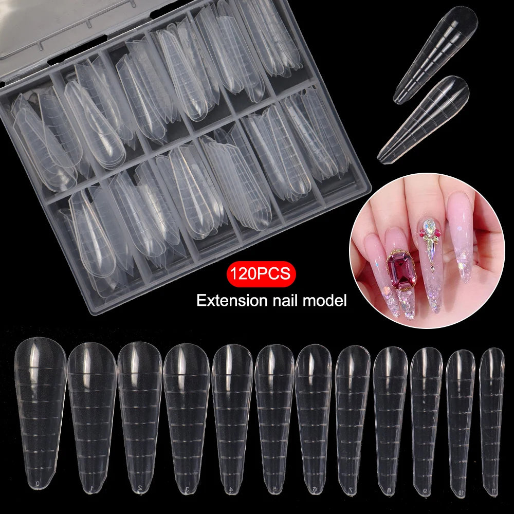 Wholesale 120pcs Russian Almond Dual Forms 26 Styles Quick Building Nail Model Extension Oval Stiletto Coffin Plastic Nail Forms
