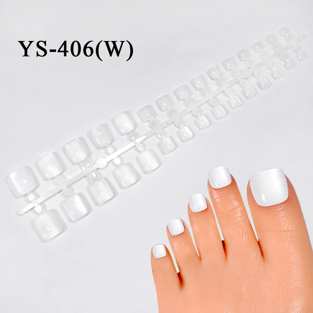 Wholesale 30PCS French Square Toe Nails Tips for Feet Luxury Cat Eye Wearable Feet Acrylic Press on Toe Nails for Nail Art Salon