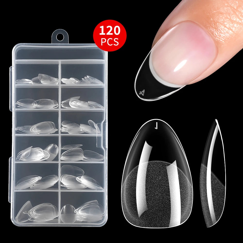 240/120Pcs Traceless False Nails Short Almond Artificial Half Matte Frosted Acrylic Almond Nail Tips for Nails Supplies Salon