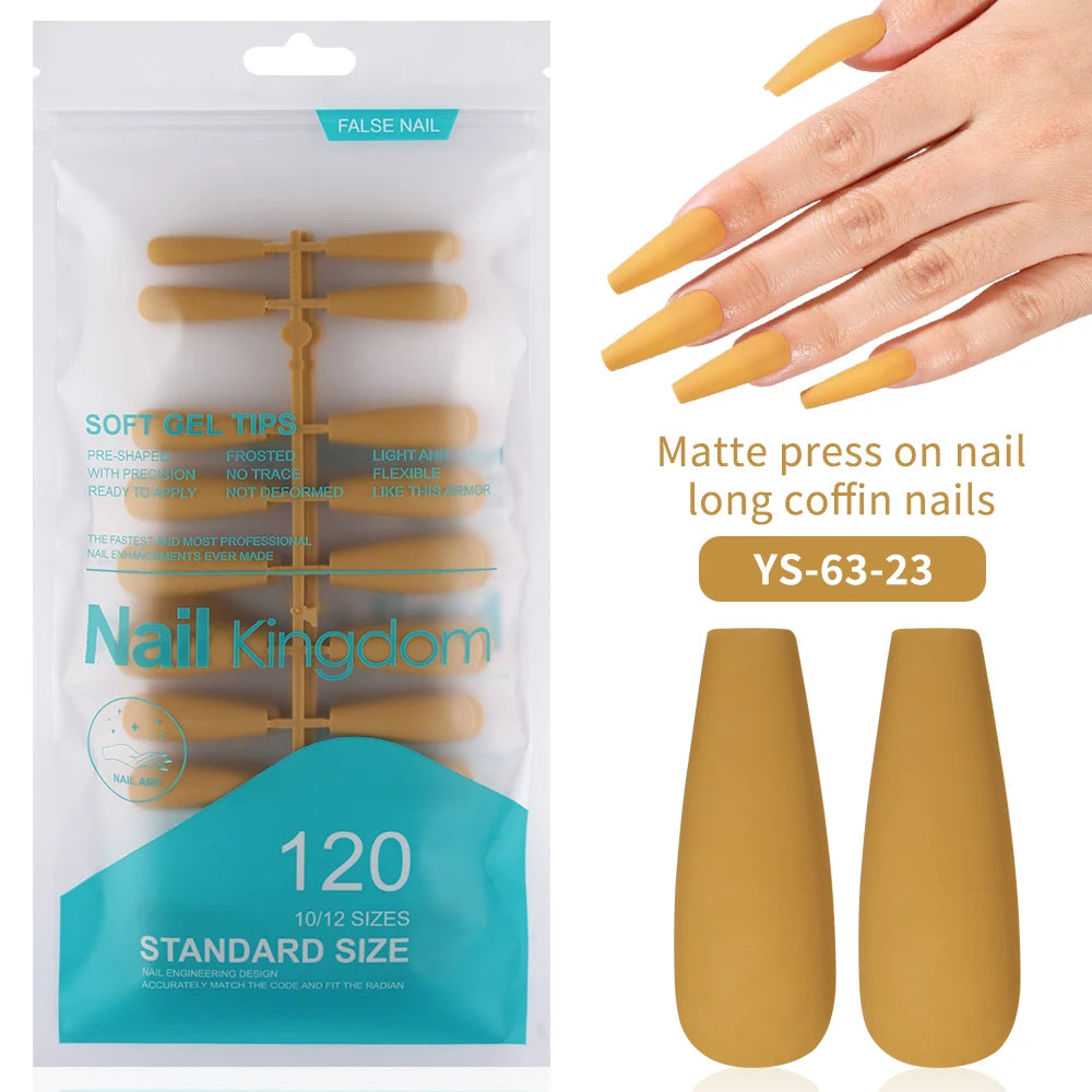 Factory Supplying False Nail Full Cover Waterproof Long Coffin Matte Rainbow Solid Colors Nails Tips Designer Press on Nails