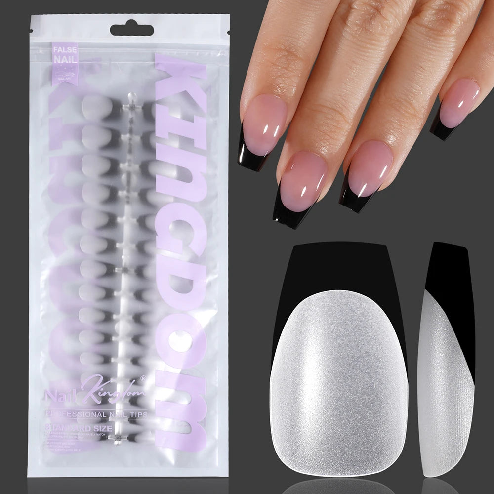 Nail Manufacturer OEM 120pcs French Design Full Matte French Medium Short Ballerina Almond Oval Coffin French Tip Press on Nails