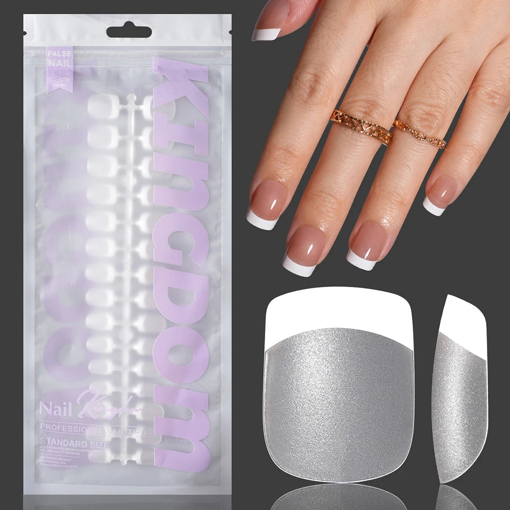 Nail Manufacturer OEM 120pcs French Design Full Matte French Medium Short Ballerina Almond Oval Coffin French Tip Press on Nails
