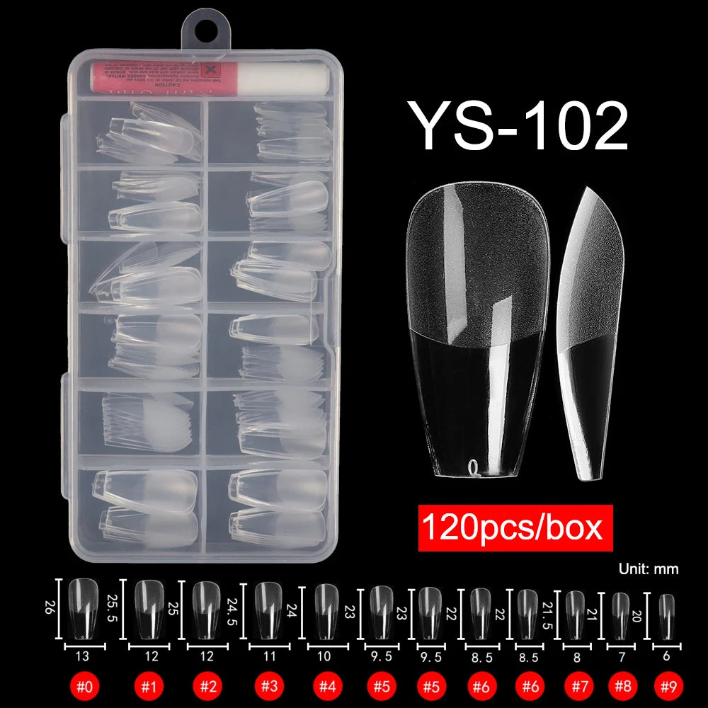120 Pcs/Box Soft Gel Nails Art Tip Half Matte False Nails Coffin Stiletto Almond Square Full Cover Semi Frosted Nail Tips