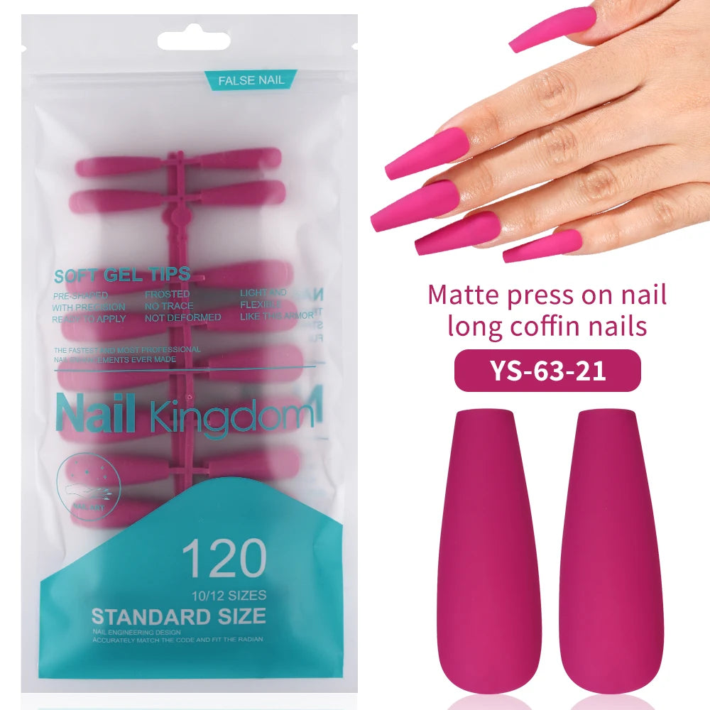 Factory Supplying False Nail Full Cover Waterproof Long Coffin Matte Rainbow Solid Colors Nails Tips Designer Press on Nails