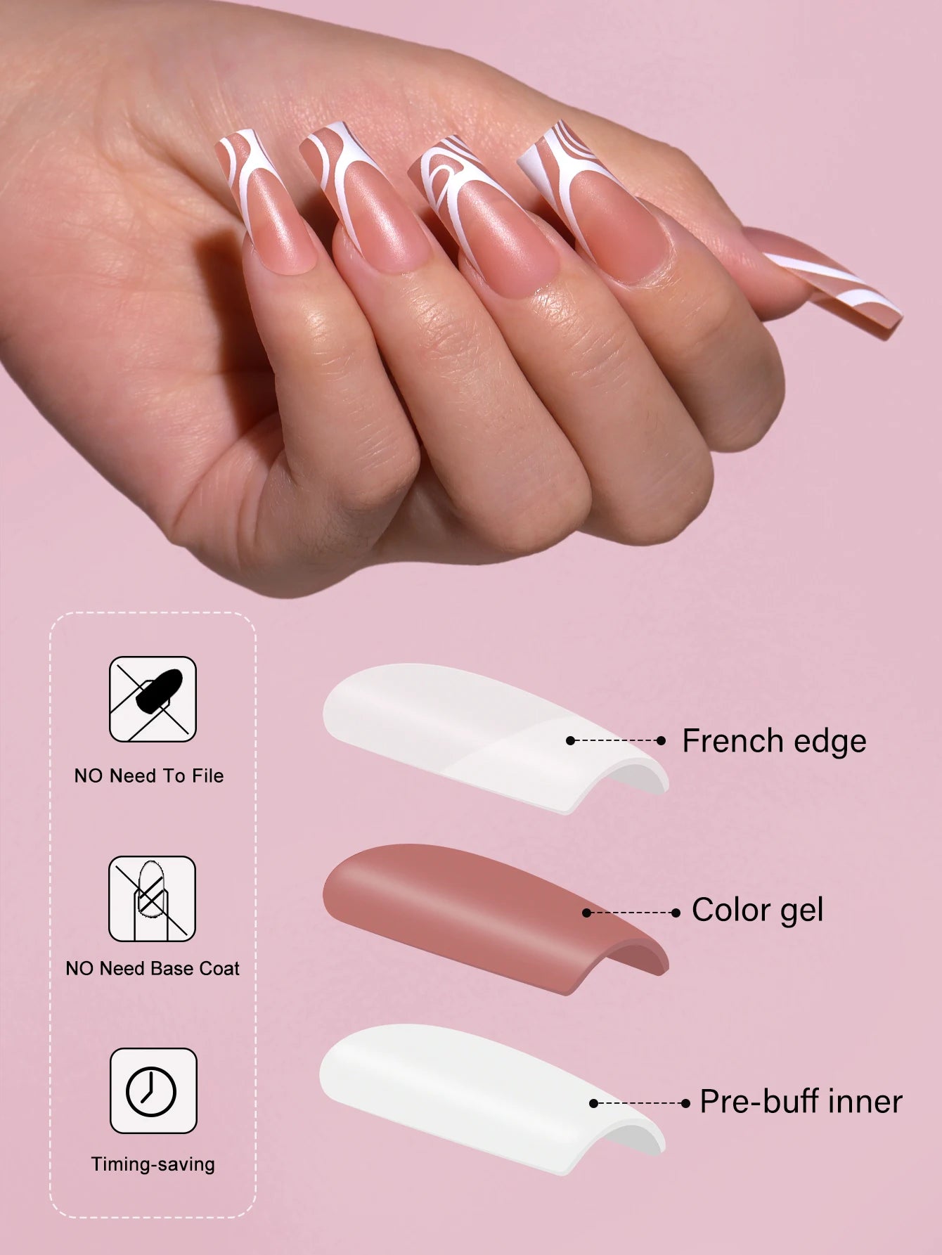 Factory Wholesales French False Matte Nails 120 Pcs Traceless Medium Square Soft Gel French Press on Nail for Nail Art Salon