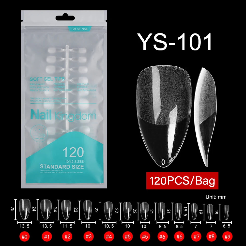 Wholesale 120pcs/bag Full Cover Manicure Clear Nail Tips Traceless Medium Stiletto Half Matte Acrylic Nail Tips for Nail Art