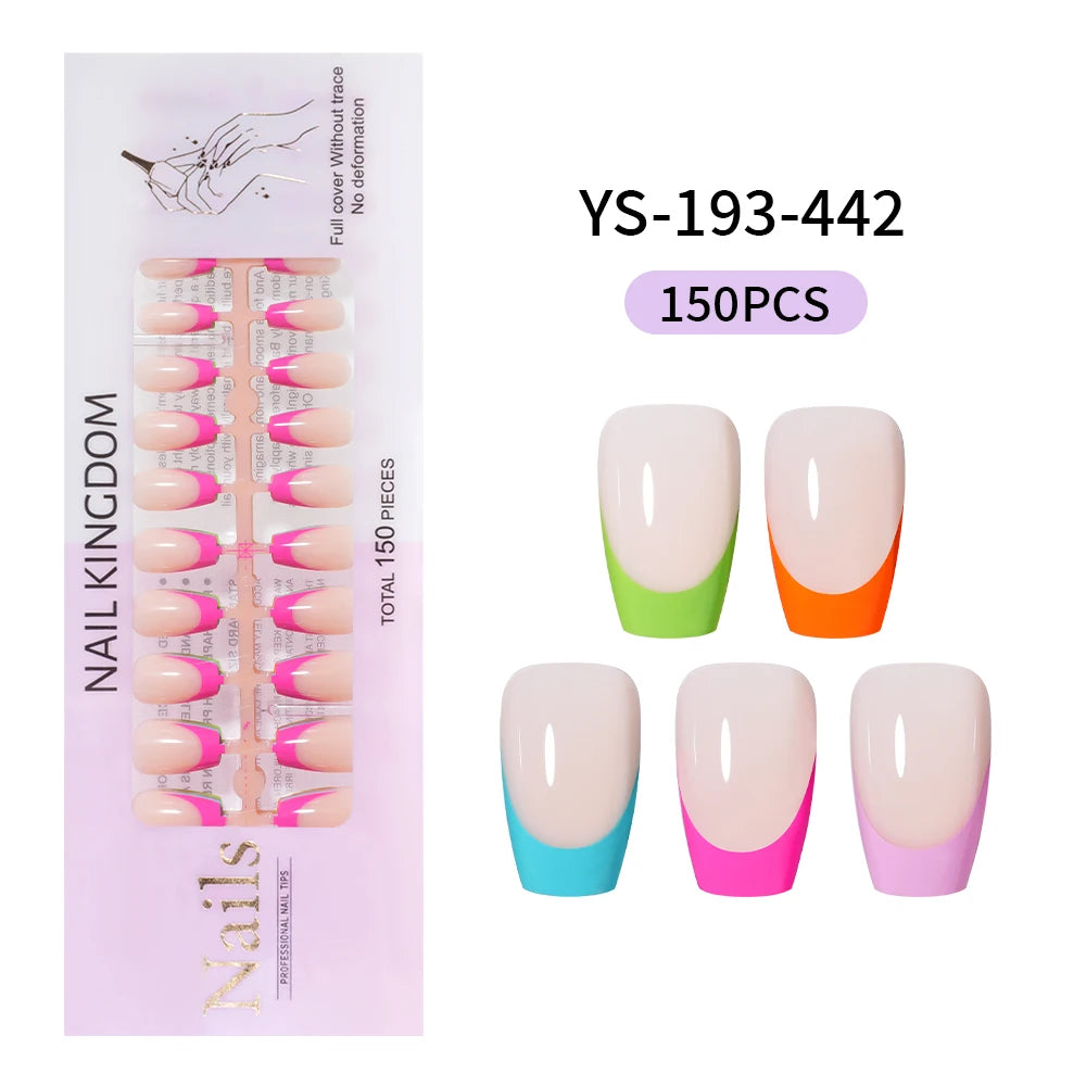 Nail Supplier Custom Wholesale 150PCS Press on French Nails Square Full Cover Wearable Colorful Press on Nails French Tip