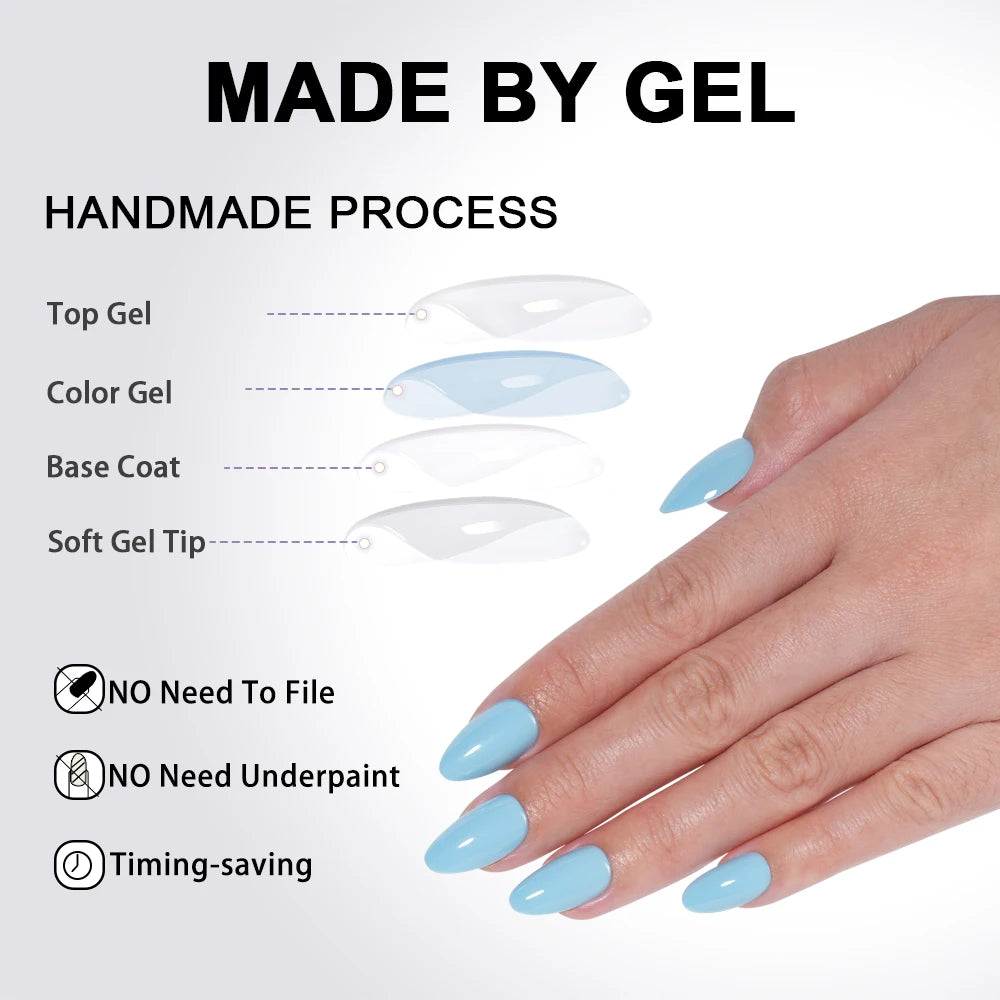 Nail Factory Custom 32pcs/30pcs Handmade Gel Nails Press on Full Cover Solid Color Aurora Glitter Almond Press on Nail Tips