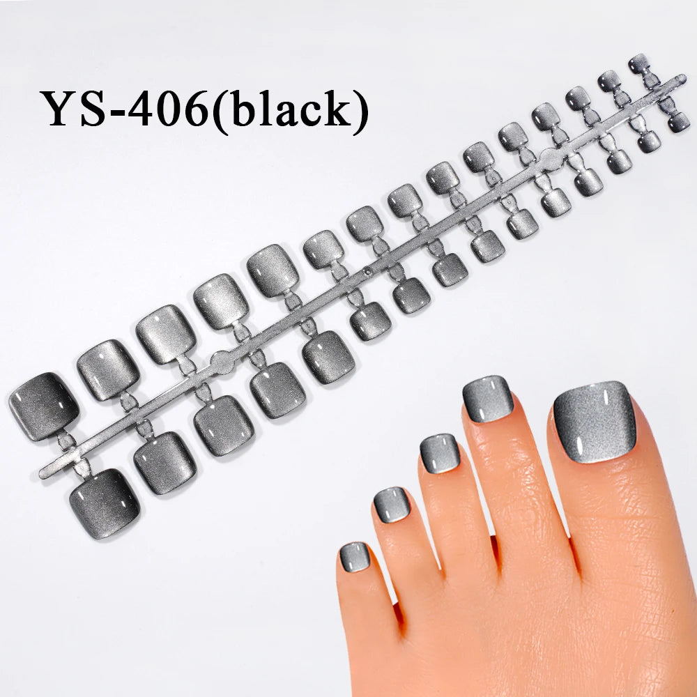 Wholesale 30PCS French Square Toe Nails Tips for Feet Luxury Cat Eye Wearable Feet Acrylic Press on Toe Nails for Nail Art Salon