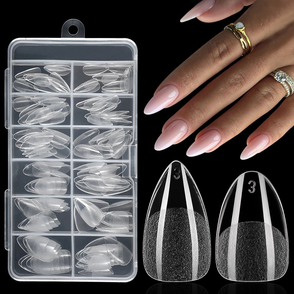 Nail Supplies 120/240Pcs Full Cover Half Frosted Almond False Nail Tips Clear Semi Matte Almond Nail Tips