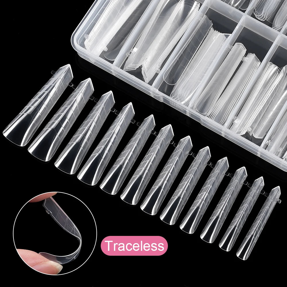 New Wholesale 120Pcs Pyramid Edge Nail Mold Tips 12 Size Full Cover Reusable Acrylic Extension Clear Pyramid Plastic Nail Form