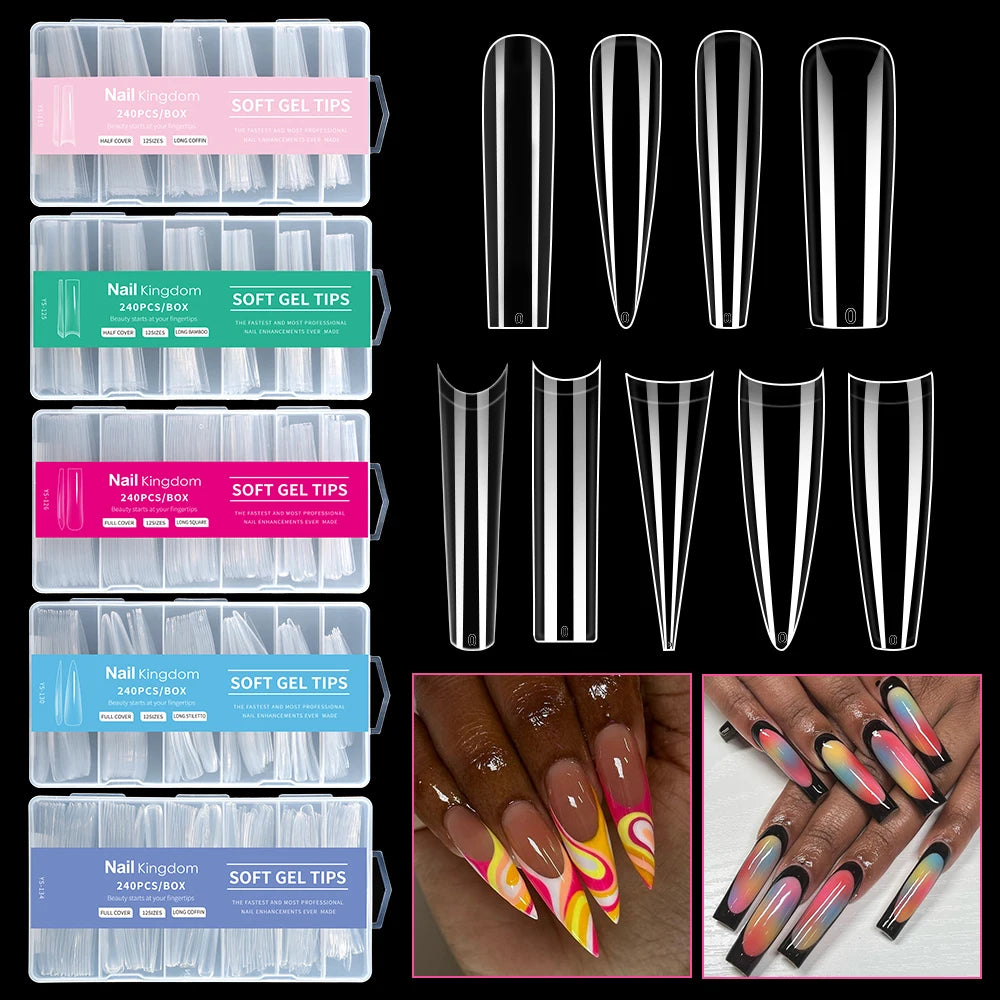 Wholesale Full Half Cover Long Stiletto Square Coffin Nails Tips Soft Gel Nail Extension Tips Nail Tips Non C Curve