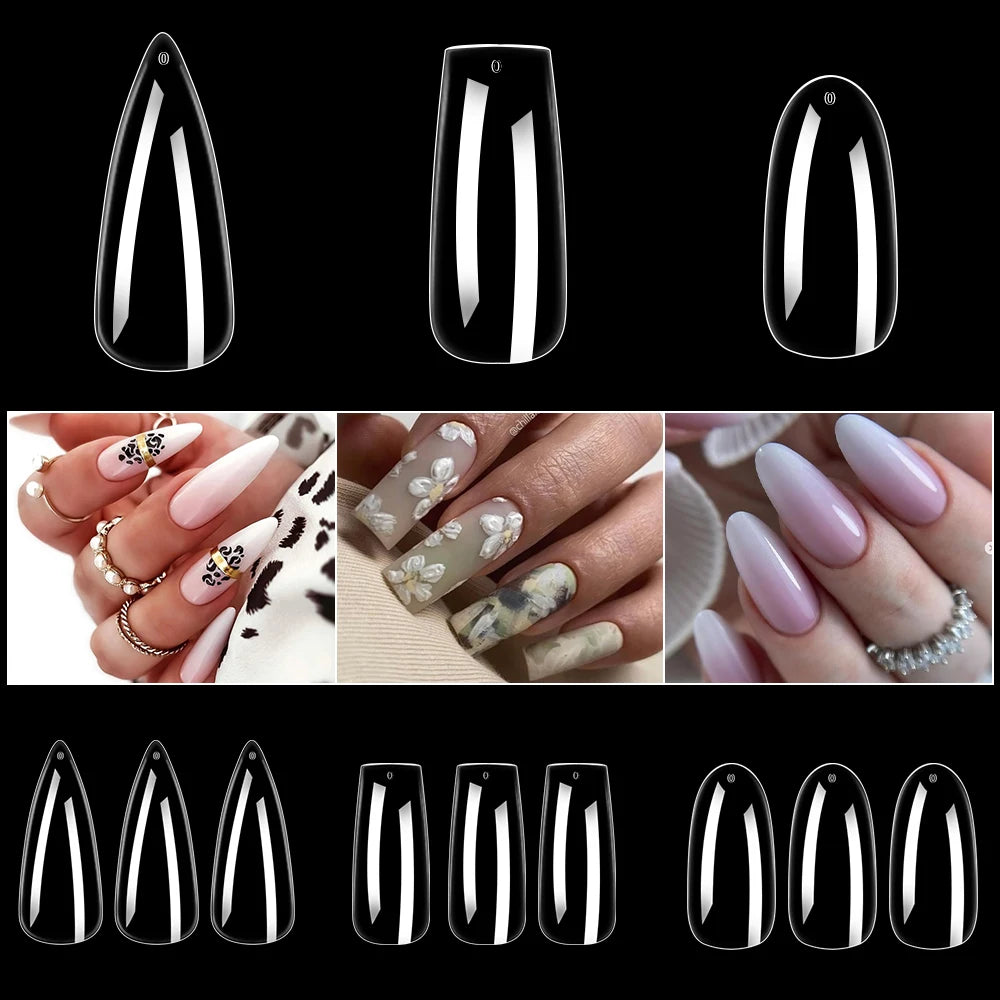 New Soft Gel X 600 Pcs 15sizes Nails No C Curve Full Cover Acrylic Nail Tips Wholesale Almond Square Coffin Suppliers Nail Tips