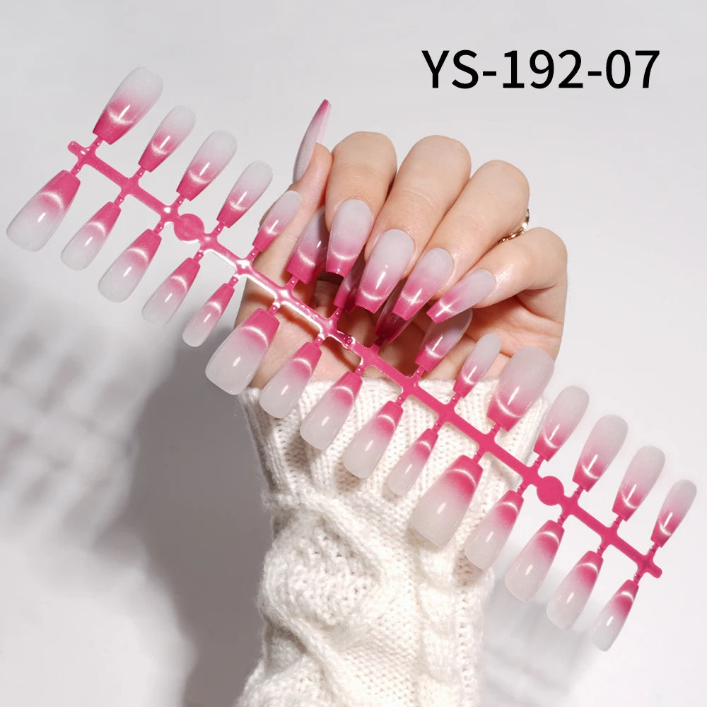 Wholesale New 30Pcs Glitter Luxury Handmade Crescent Cat Eye Nail Tips French Soft Gel Nail Art Kits False Press on Nails Set