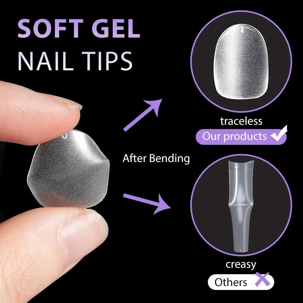 Wholesale ODM OEM 120pcs/bag Full Cover Frosted Soft Gel Nail Tips Clear Squoval Round Almond Double-Sided Full Matte Nail Tips