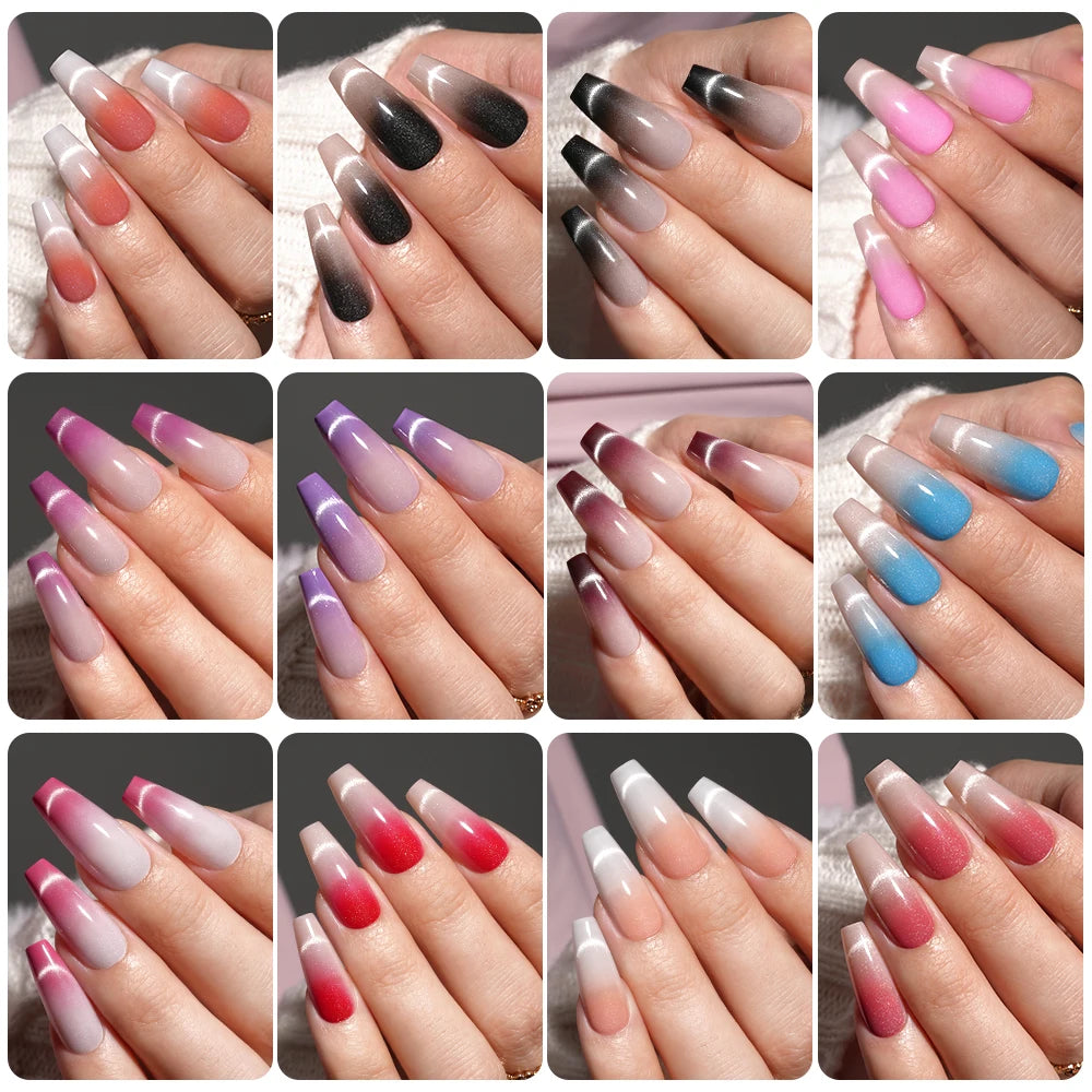 Wholesale New 30Pcs Glitter Luxury Handmade Crescent Cat Eye Nail Tips French Soft Gel Nail Art Kits False Press on Nails Set