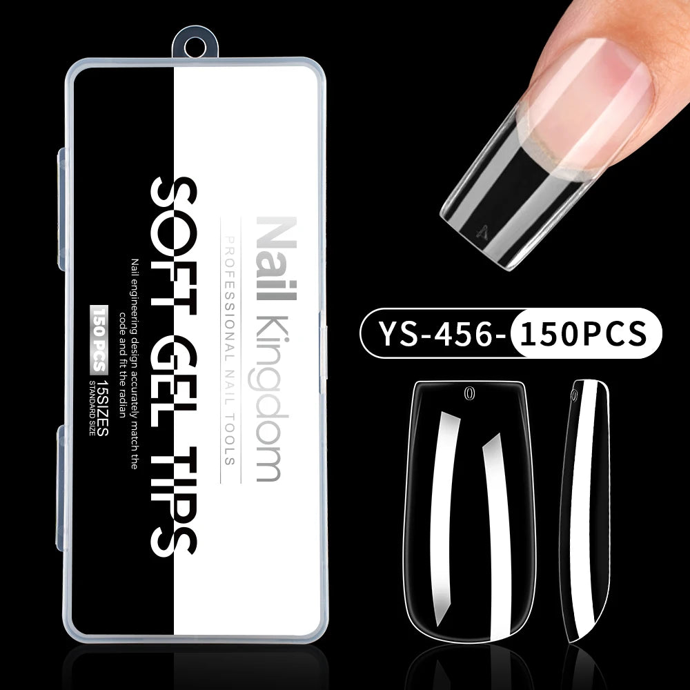 Wholesale False Nail Art Tips 15 Size Full Cover Traceless Transparent Clear Coffin Stiletto Square Almond Soft Gel Nail Tips