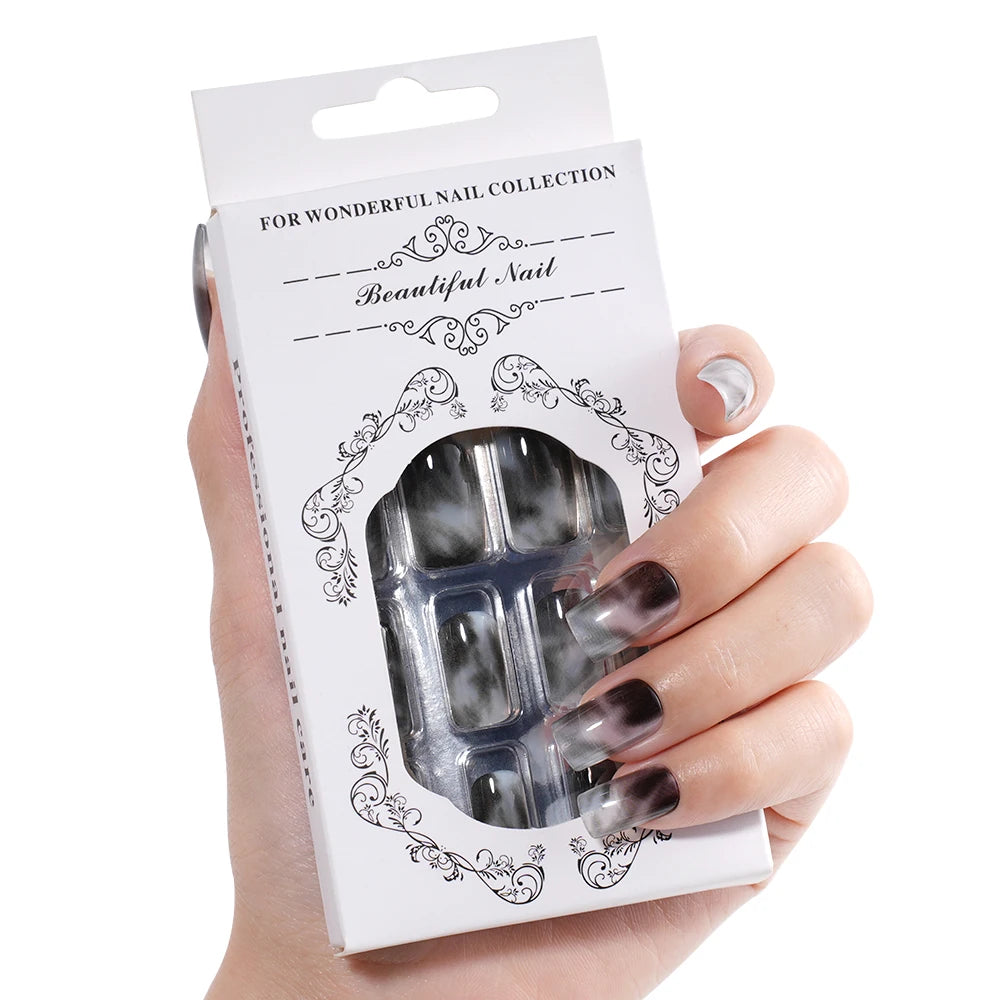 Hot Selling Custom 24PCS Press on Nails Gray Color Handmade Short Square Gel Press on Nails for Women Nail Art DIY Design