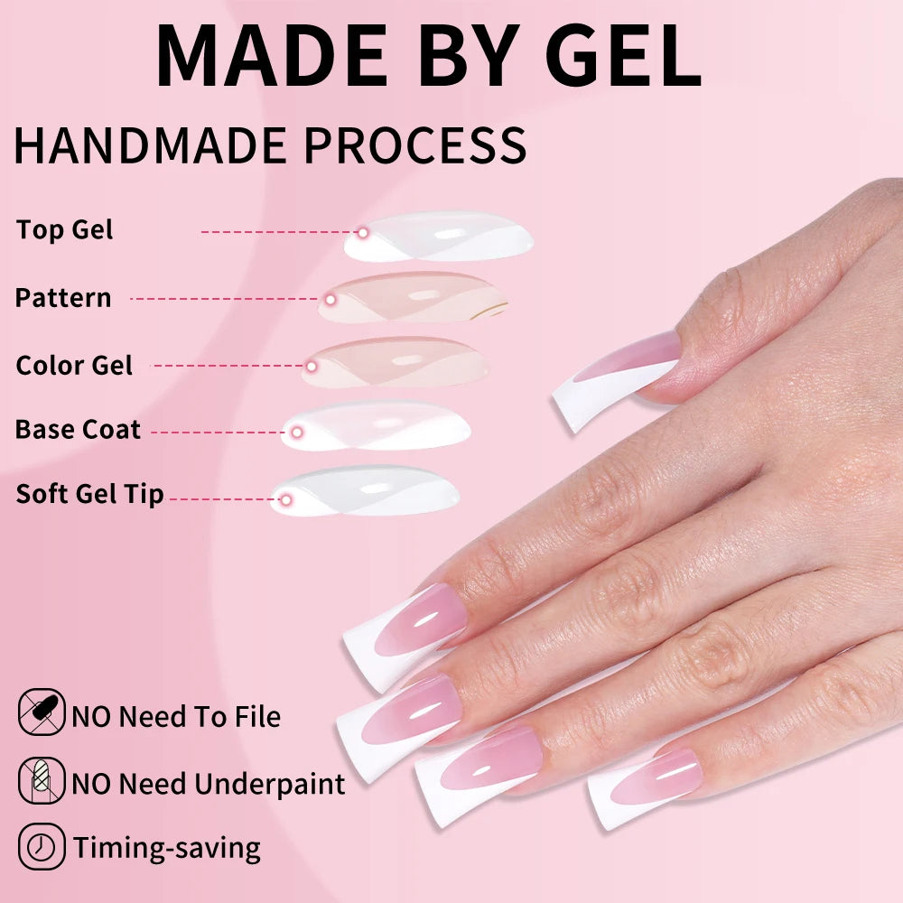 Wholesale OEM 120pcs Duck Nail French Tips White Full Cover Gel Handmade French Duck Nails Press on Nails