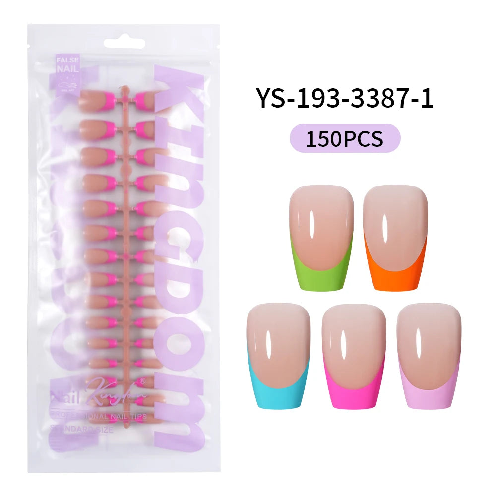 Nail Supplier Custom Wholesale 150PCS Press on French Nails Square Full Cover Wearable Colorful Press on Nails French Tip