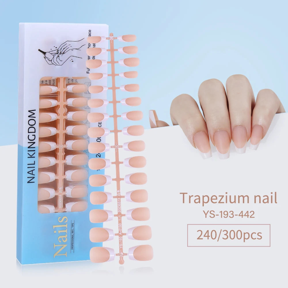 240pcs French Gel X Tips Press on Long Almond False Nails Premade Designed X Coat Tips Full Cover French Tip Press on Nails