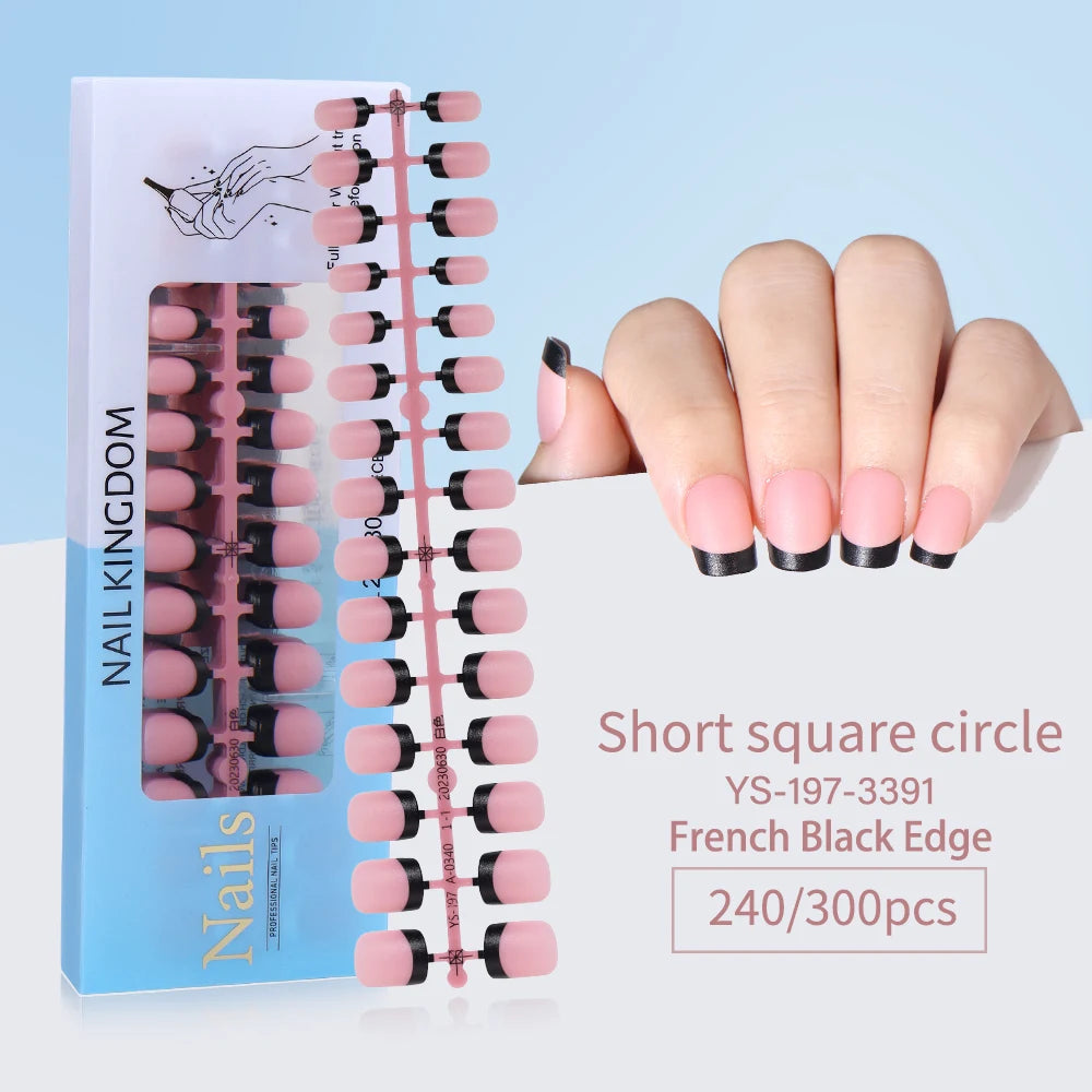 240pcs French Gel X Tips Press on Long Almond False Nails Premade Designed X Coat Tips Full Cover French Tip Press on Nails