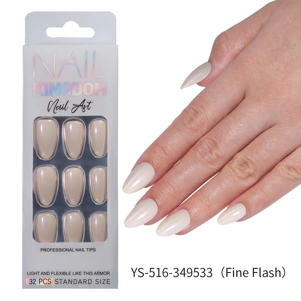 Nail Factory Custom 32pcs/30pcs Handmade Gel Nails Press on Full Cover Solid Color Aurora Glitter Almond Press on Nail Tips