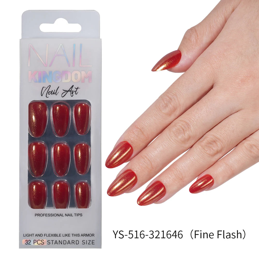 Nail Factory Custom 32pcs/30pcs Handmade Gel Nails Press on Full Cover Solid Color Aurora Glitter Almond Press on Nail Tips