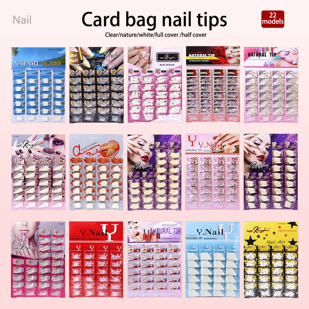 Nail Kingdom 480pcs 24Bags/Set Nail Tips Solid Color Clear Coffin/Square/Almond Full Cover Nail Tips False Nail Wholesale