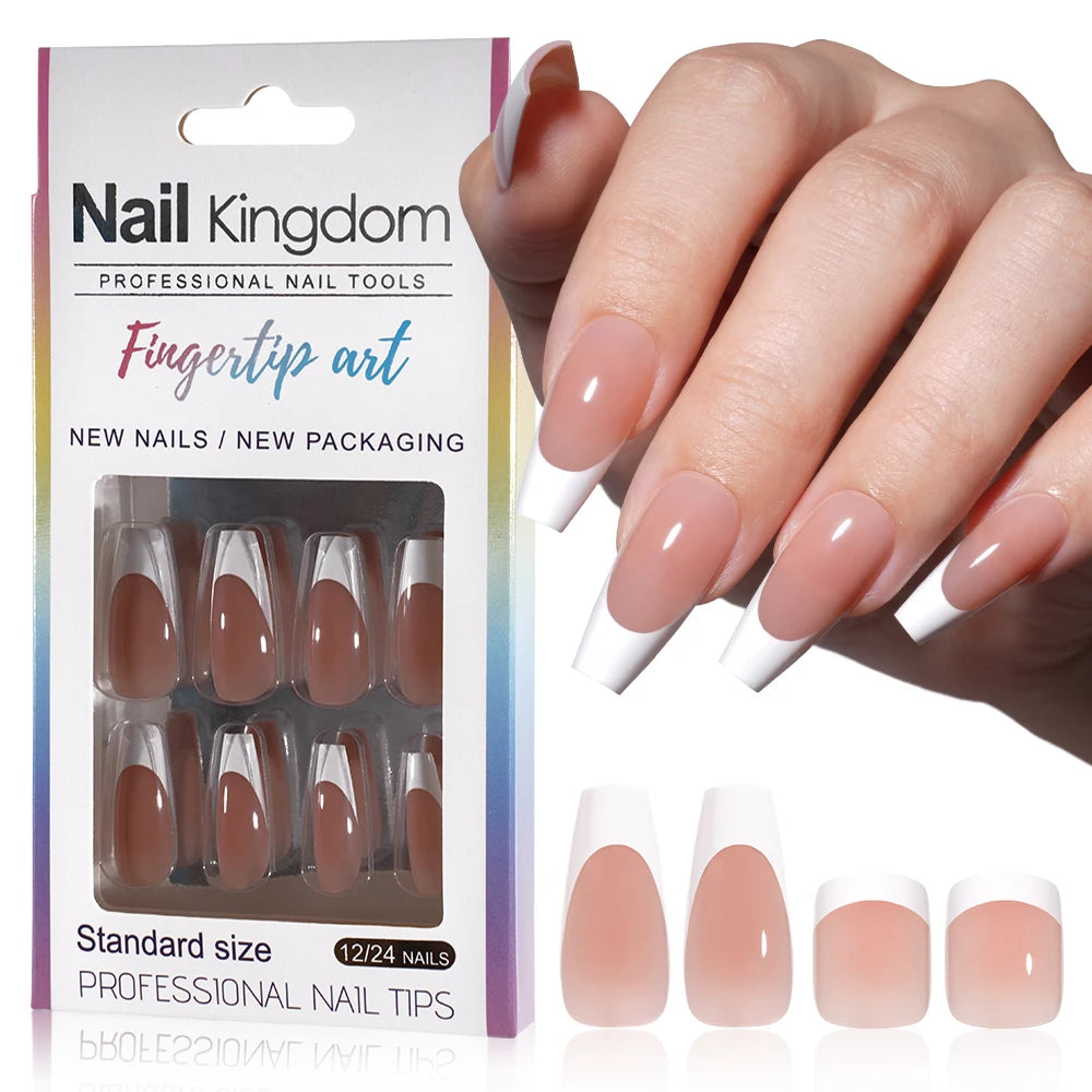 30pcs/box French Gel Nails Press on Nails